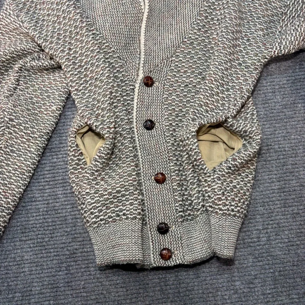 London Fog Vintage Men Medium Shawl Collar Cardigan Sweater Marled Knit USA Made